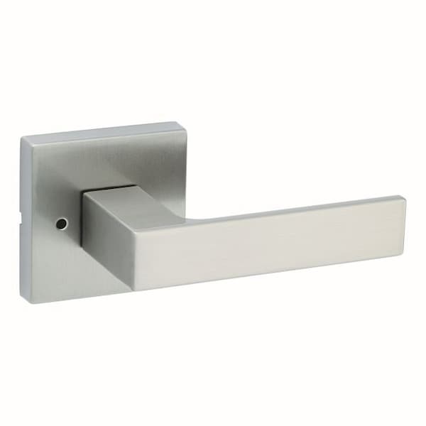 Singapore Lever with Square Rose Privacy Door Lock with 6AL Latch and RCS Strike Satin Nickel Finish